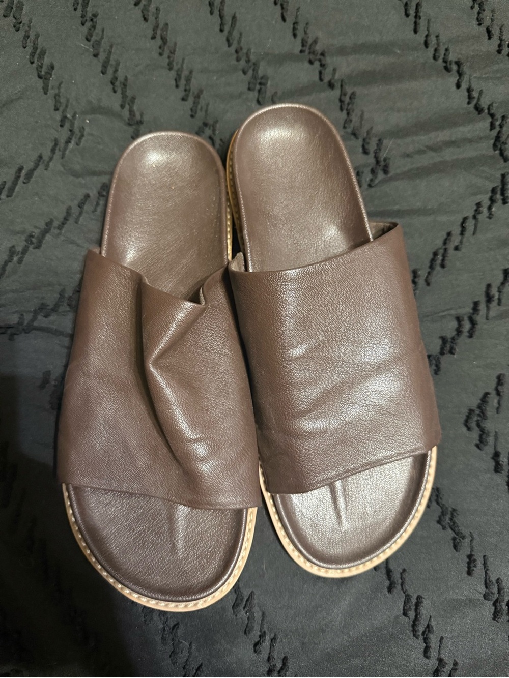 Women's Brown Slide Sandals - Minimal Leather Slides